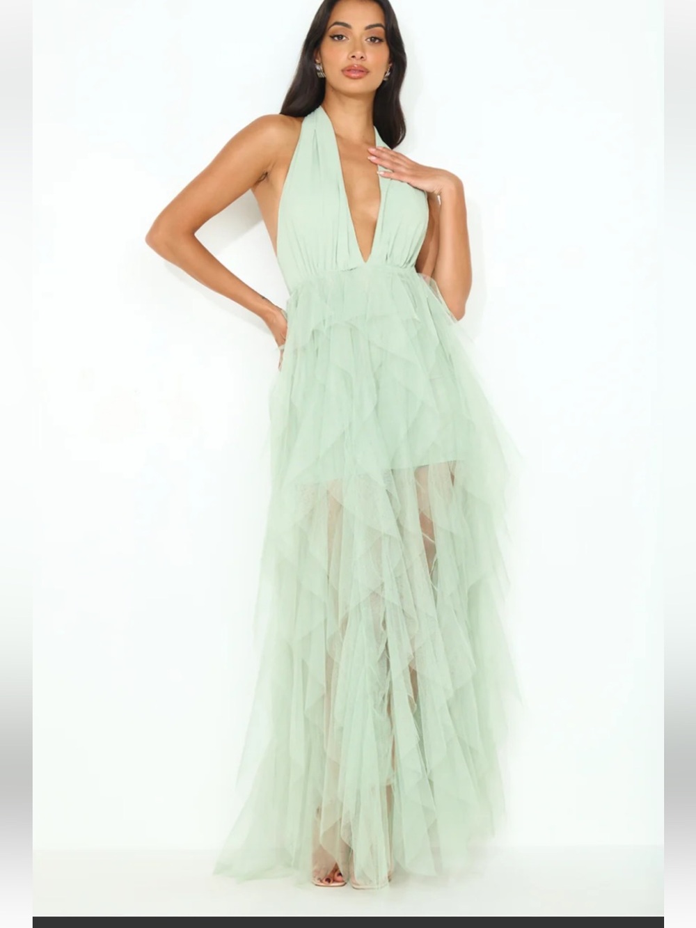 Selfie Leslie Mint Halter Tulle Maxi Dress size Small